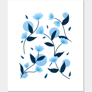 Blue retro floral pattern Posters and Art